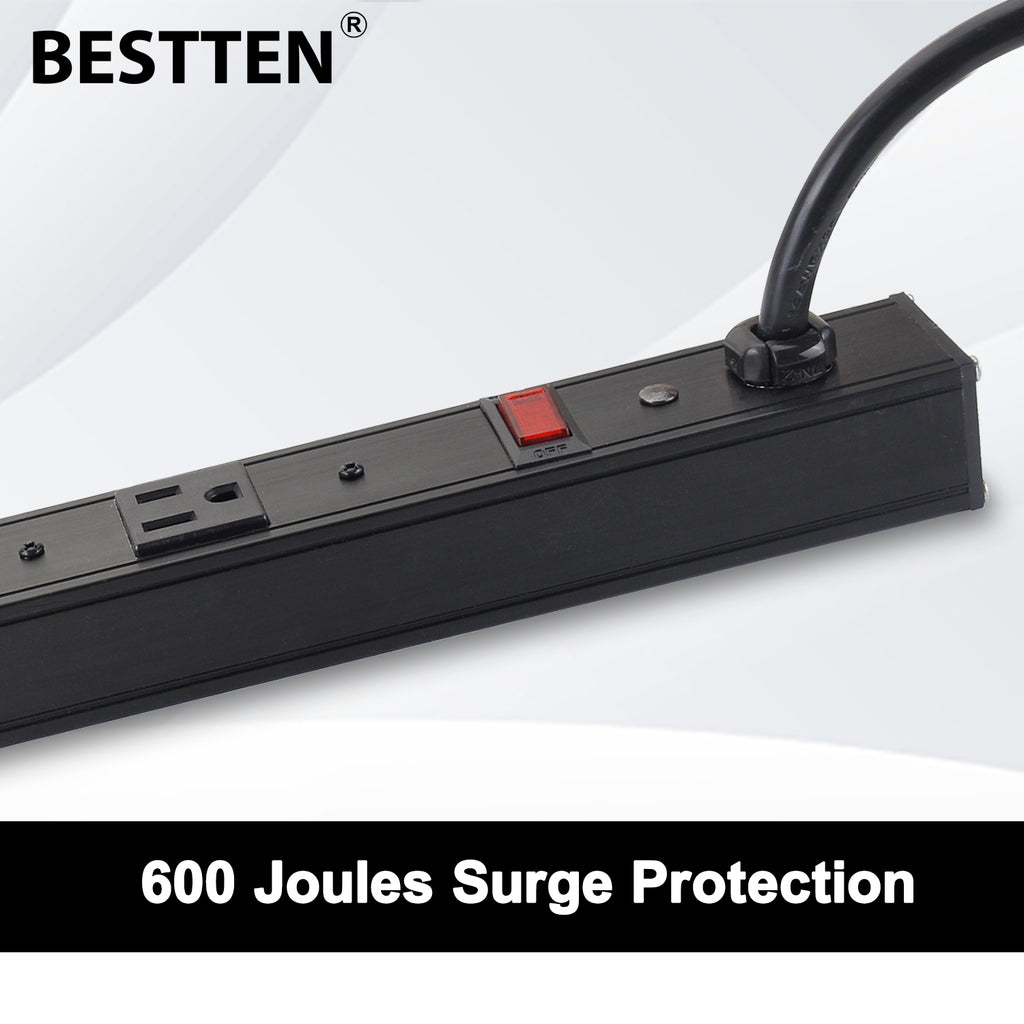 BESTTEN Wide-Spaced 12-Outlet Metal Power Strip Surge Protector, 9-Foot Ultra Long Extension Cord, 15A/125V/1875W, 600 Joules, cETL Listed, Black