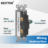 [30 Pack] BESTTEN Single-Pole Decorator Wall Light Switch, 15A 120/277V, On/Off Rocker Interrupter, UL/cUL Listed, White