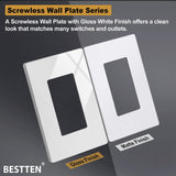 [10 Pack] BESTTEN 1-Gang Modern Designer Mid-Size Screwless Wall Plate, Unbreakable Polycarbonate Midway Decorator Outlet Cover, USWP4 Gloss White Switch Plate, 12.30cm x 7.87cm, cUL Listed