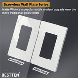 [20 Pack] BESTTEN USWP4 Matte White Series 1-Gang Screwless Wall Plate, Decorator Outlet Cover, 11.91cm x 7.39cm, for Light Switch, Dimmer, USB, GFCI, Receptacle