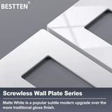 [10 Pack] BESTTEN USWP6 Matte Snow White Series 2-Gang Screwless Wall Plate, Decorator Outlet Cover, 11.91cm x 12.01cm, for Light Switch, Dimmer, USB, GFCI, Receptacle