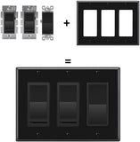 [2 Pack] BESTTEN 3-Gang Decorator Wall Plate, Standard Size, Unbreakable Polycarbonate Outlet and Switch Cover, cUL Listed, Black