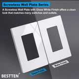 [20 Pack] BESTTEN 1-Gang Screwless Wall Plate, USWP6 Gloss Snow White Series, Decorator Outlet Cover, 11.91cm x 7.39cm, for Light Switch, Dimmer, GFCI, USB Receptacle