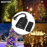 BESTTEN Outdoor Digital Timer Outlet, Photocell Light Sensor, 2 Grounded Outlets with Remote Control, Setting for ON/Off/Dusk to Dawn/ON at Dusk & 2/4/6/8/10 Hours Countdown, cETL and FCC Certified, Black
