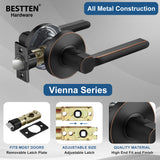 BESTTEN Passage Door Lever with Removable Latch Plate, Vienna Series Heavy Duty All Metal Round Keyless Hall Closet Door Handle Set, for Residential Use, Oil Rubbed Bronze