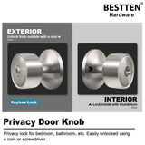 [5 Pack] BESTTEN Interior Privacy Door Knobs, Door Lock Set with Removable Latch Plate, Geneva Series Door Handle for Bedroom or Bathroom, Satin Nickel