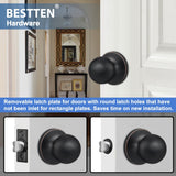 [10 Pack] BESTTEN Passage Door Knobs, Non Locking, Interior Round Ball Door Knob Handle with Removable Latch Plate, All Metal, for Hallway/Closet, Oil Rubbed Bronze