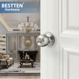 [2 Pack] BESTTEN Exterior Entry Door Knob with Key, Entrance Door Lock for Front Door, Keyed Different, Standard Ball, Satin Nickel
