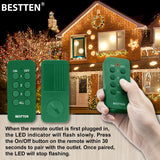 BESTTEN Remote Control Outdoor Outlet Switch with 6-Inch Heavy Duty Power Cord, 2 Grounded Outlets, 15A/125V/1875W, cETL Certified, Green