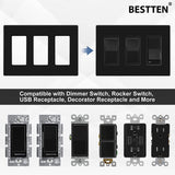 [2 Pack] BESTTEN 3-Gang Black Screwless Wall Plate, Unbreakable Polycarbonate Outlet Cover, Gloss Black Finish, 11.91cm x 16.61cm, for Light Switch, Dimmer, GFCI, USB Receptacle