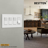 [2 Pack] BESTTEN USWP4 Matte White Series 4-Gang Screwless Wall Plate, Decorator Outlet Cover, for Light Switch, Dimmer, USB, GFCI, Receptacle, 11.91cm x 21.21cm