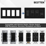 [2 Pack] BESTTEN 4-Gang Black Screwless Wall Plate, Gloss Black Finish, Unbreakable Polycarbonate Outlet Cover, 11.91cm x 21.21cm, for Light Switch, Dimmer, GFCI, USB Receptacle