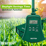 [2 Pack] BESTTEN Outdoor Digital Plug-in Timer with Clock and Push Button, Countdown Timer with 3 Grounded Outlets for Christmas Lights and Outdoor Lighting, Green, cETL Listed