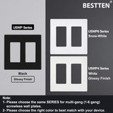 [5 Pack] BESTTEN 2-Gang Black Screwless Wall Plate, Unbreakable Polycarbonate Outlet Cover, Gloss Black Finish, 11.91cm x 12.01cm, for Light Switch, Dimmer, GFCI, USB Receptacle