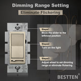 BESTTEN Champagne Gold Dimmer Wall Light Switch, Single Pole or 3-Way, Compatible with Dimmable LED, CFL, Incandescent and Halogen Bulb, 120VAC, cUL Listed