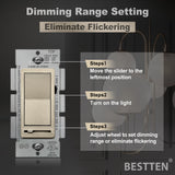 [5 Pack] BESTTEN Champagne Gold Dimmer Wall Light Switch, Single Pole or 3-Way, Compatible with Dimmable LED, CFL, Incandescent and Halogen Bulb, 120VAC, UL/cUL Listed