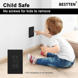 [20 Pack] BESTTEN 1-Gang Black Screwless Wall Plate, Gloss Black Unbreakable Polycarbonate Outlet Cover, 11.91cm x 7.39cm, for Light Switch, Dimmer, GFCI, USB Receptacle
