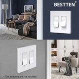 [10 Pack] BESTTEN 2-Gang Screwless Wall Plate, USWP6 Gloss Snow White Series, Decorator Outlet Cover, 11.91cm x 12.01cm, for Light Switch, Dimmer, GFCI, USB Receptacle