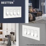 BESTTEN 4-Gang Modern Designer Mid-Size Screwless Wall Plate, Unbreakable Polycarbonate Midway Decorator Outlet Cover, USWP4 Gloss White Series, 12.30cm x 21.78cm, Impact Resistant Switch Plate
