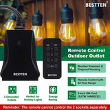BESTTEN Wireless Remote Control Outdoor Outlet Switch, Plug in Light Switch with 2 Grounded Outlets, 6-Inch Heavy Duty Power Cord, 15A, 1/2HP, 80-FT Range, cETL Certified, Black