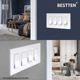 [2 Pack] BESTTEN 4-Gang Screwless Wall Plate, USWP6 Gloss Snow White Series, Decorator Outlet Cover, 11.91cm x 21.21cm, for Light Switch, Dimmer, GFCI, USB Receptacle