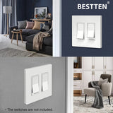 [10 Pack] BESTTEN 2-Gang Screwless Wall Plate, USWP4 Gloss White Series, Decorator Outlet Cover, 11.91cm x 12.01cm, for Light Switch, Dimmer, GFCI, USB Receptacle