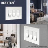 [2 Pack] BESTTEN 3-Gang Modern Designer Mid-Size Screwless Wall Plate, Unbreakable Polycarbonate Midway Decorator Outlet Cover, USWP4 Gloss White Switch Plate, 12.30cm x 17.13cm, cUL Listed