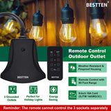 [2 Pack] BESTTEN Remote Control Outdoor Outlet Switch with 6-Inch Heavy Duty Power Cord, 3 Grounded Outlets, 15A/125V/1875W, cETL Certified, Black