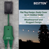 [2 Pack] BESTTEN Remote Control Outdoor Outlet Switch with 6-Inch Heavy Duty Power Cord, 2 Grounded Outlets, 15A/125V/1875W, cETL Certified, Green