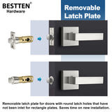[5 Pack] BESTTEN Satin Nickle Heavy Duty Zinc Alloy (Not Aluminum Alloy) Nonlocking Passage Door Lever with Removable Latch Plate, Contemporary Monaco Square Keyless Hall Closet Door Handle Set, for Commercial and Residential Use