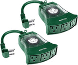 [2 Pack] BESTTEN Outdoor 24-Hour Timer, 3 Grounded Outlets, 6-Inch Power Cord, Flat Plug, Weatherproof, Ideal for Halloween, Thanksgiving, Christmas and Other Holiday Decorations, cETL Certified, Green